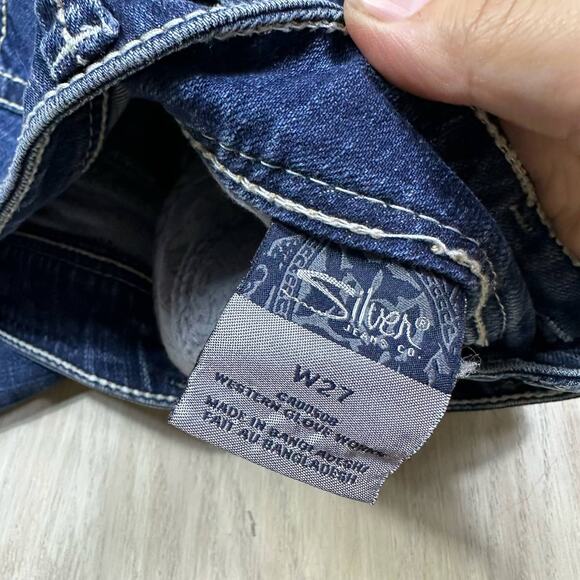 Silver Suki Capri Dark Wash Mid Rise Cropped Blue Everyday Casual Denim Jeans 27 - Picture 11 of 15